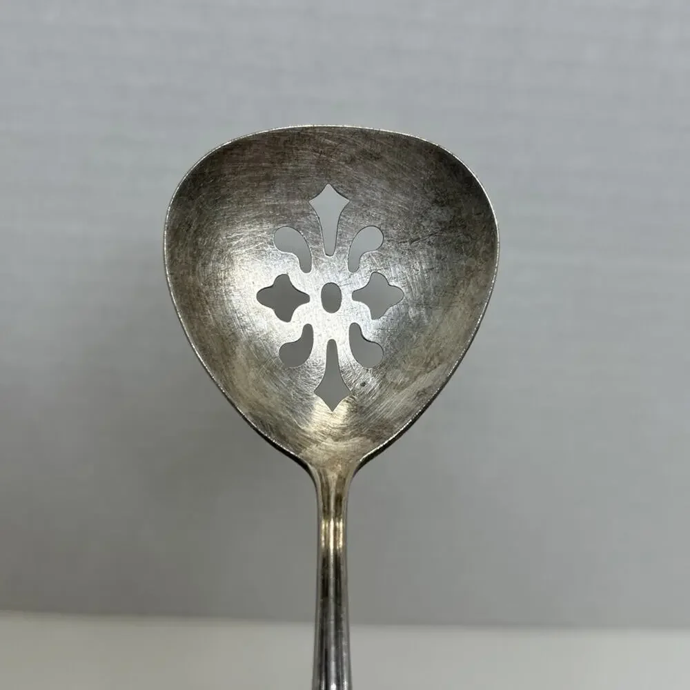 National Silver Silverplate Bonbon, Nut, Olive Pierced Spoon King Edward Pattern